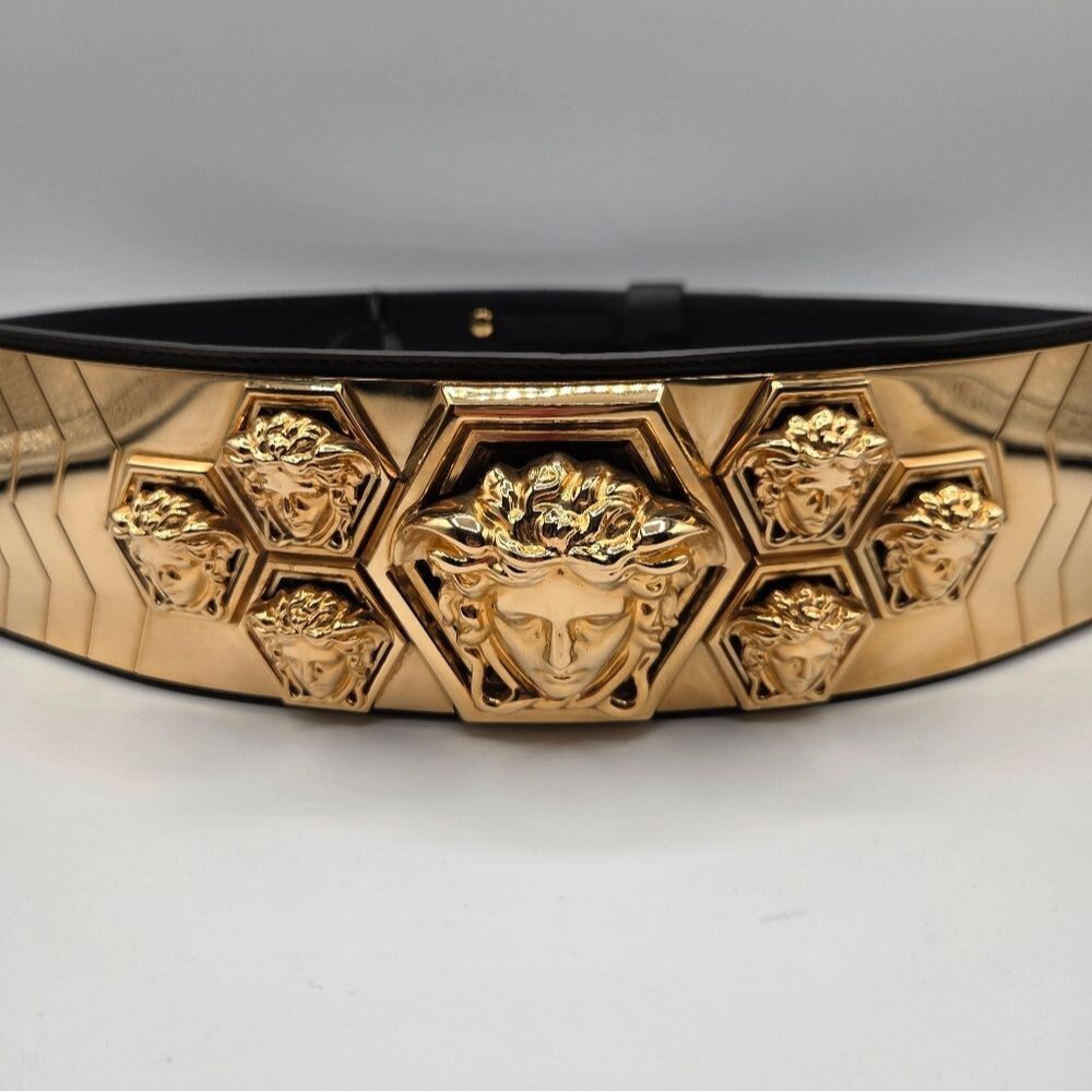 Versace Limited Edition Medusa Bondage Wide Black Leather Belt Nwt